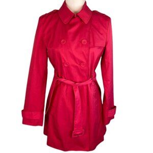 NWT Kenneth Cole Reaction Double-Brested Trench Coat Belted Fuchsia Size Small